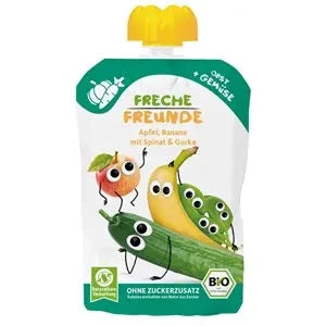 Mus jabłko banan szpinak ogórek bez dodatku cukru bezglutenowy od 6 msc. 100 g - Freche Freunde (EKO)