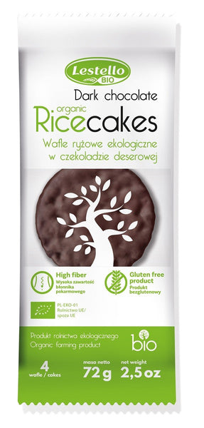 Wafle ryżowe w czekoladzie deserowej bezglutenowe 72 g -  Lestello (EKO)